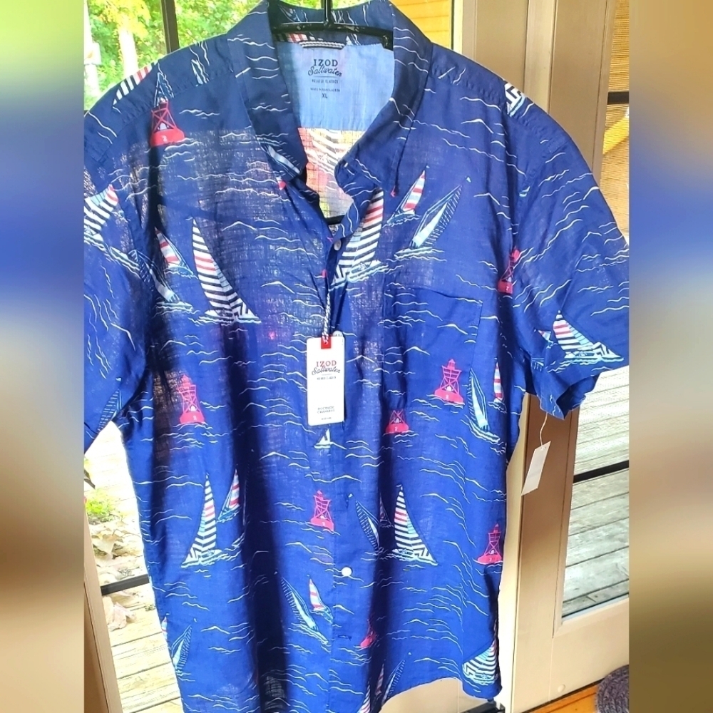 Izod Saltwater Relaxed Dockside Chambry Short Slv Twilight Blue Sz. XL Shirt